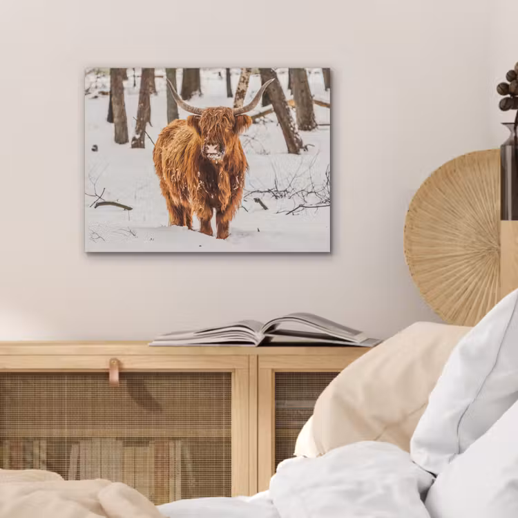 Schotse Hooglander - Sneeuw - Winter - Natuur - Dieren PET vilt klein -sfeer3