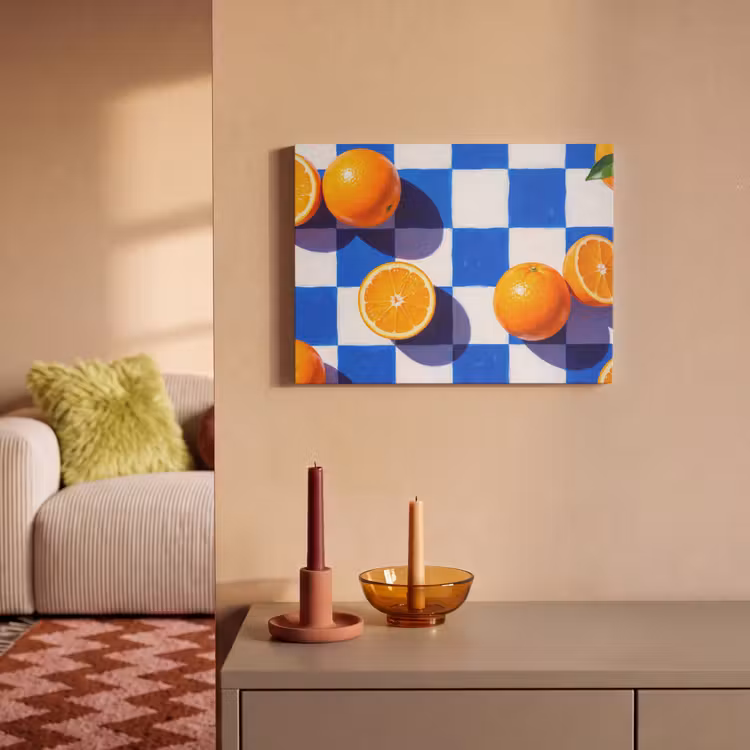 Akoestisch schilderij - Sinaasappel - Geruit - Eten - Sinaasappel - Geruit - Eten PET vilt klein
