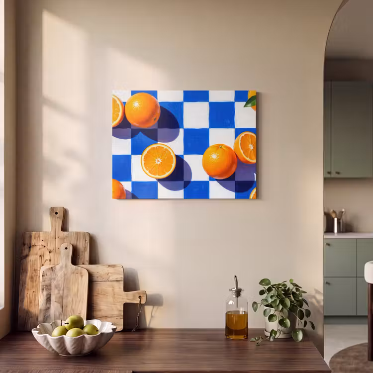 Akoestisch schilderij - Sinaasappel - Geruit - Eten - Sinaasappel - Geruit - Eten PET vilt klein