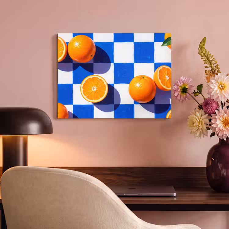 Akoestisch schilderij - Sinaasappel - Geruit - Eten - Sinaasappel - Geruit - Eten PET vilt klein