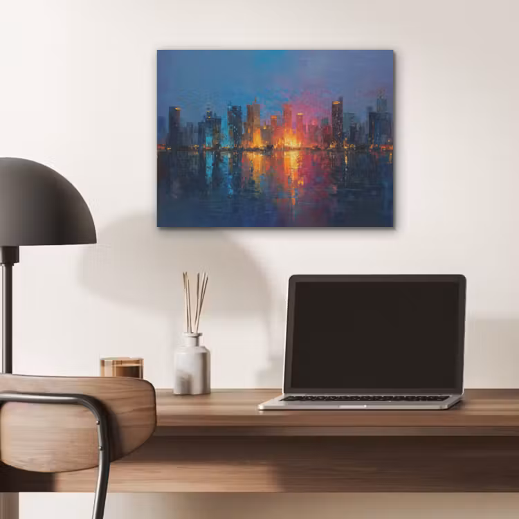 Skyline - Penseelstreken - Donkerblauw - Lichtgevend PET vilt klein -sfeer5