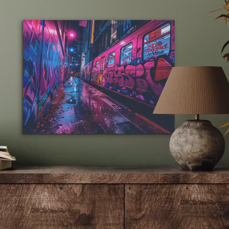 Stad - Neon - Nacht - Roze - Graffiti PET vilt klein -sfeer2
