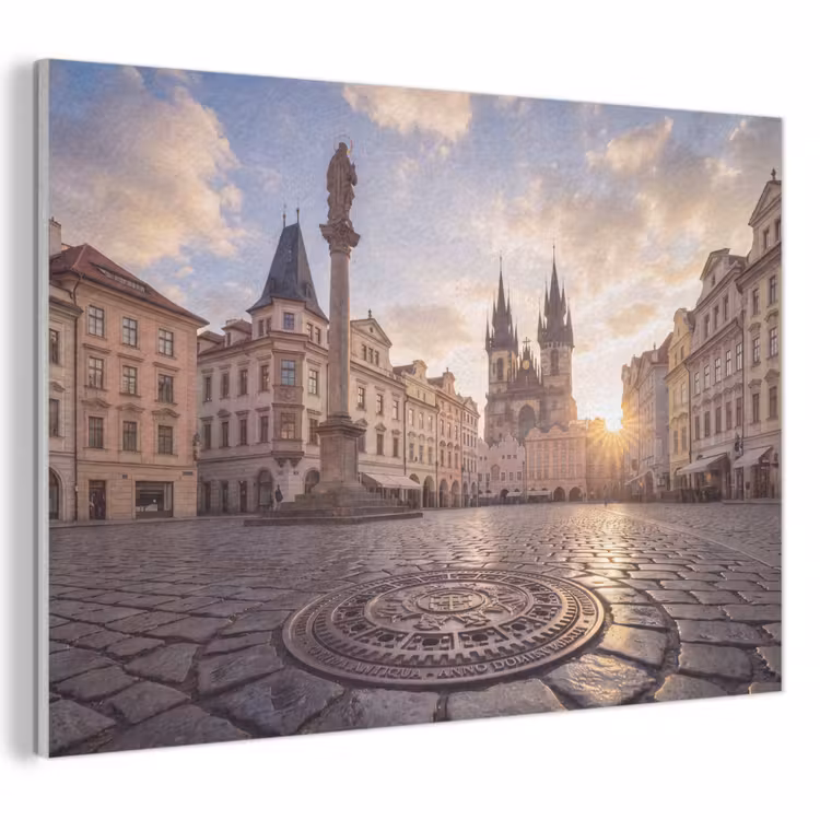 Stad - Praag - Ochtend - Architectuur - Goud PET vilt klein -3d