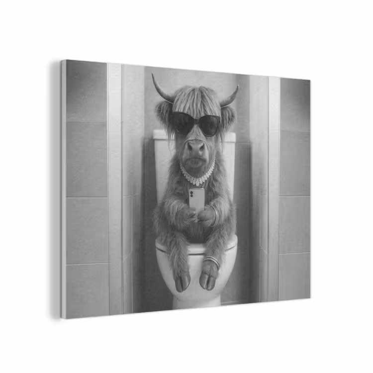 Stier - Telefoon - Toilet - Zwart - Wit PET vilt klein -3d