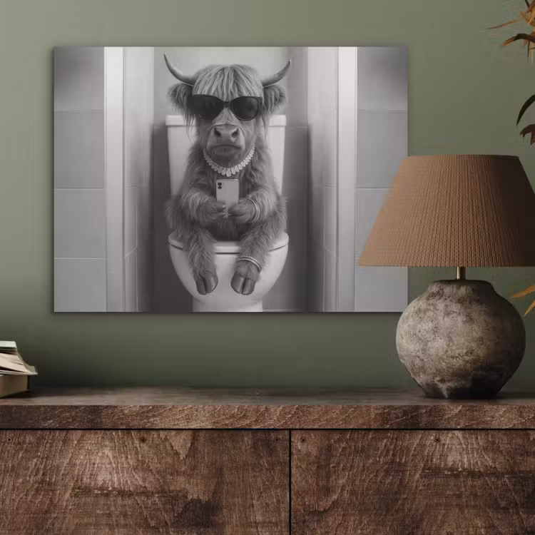 Stier - Telefoon - Toilet - Zwart - Wit PET vilt klein -sfeer2