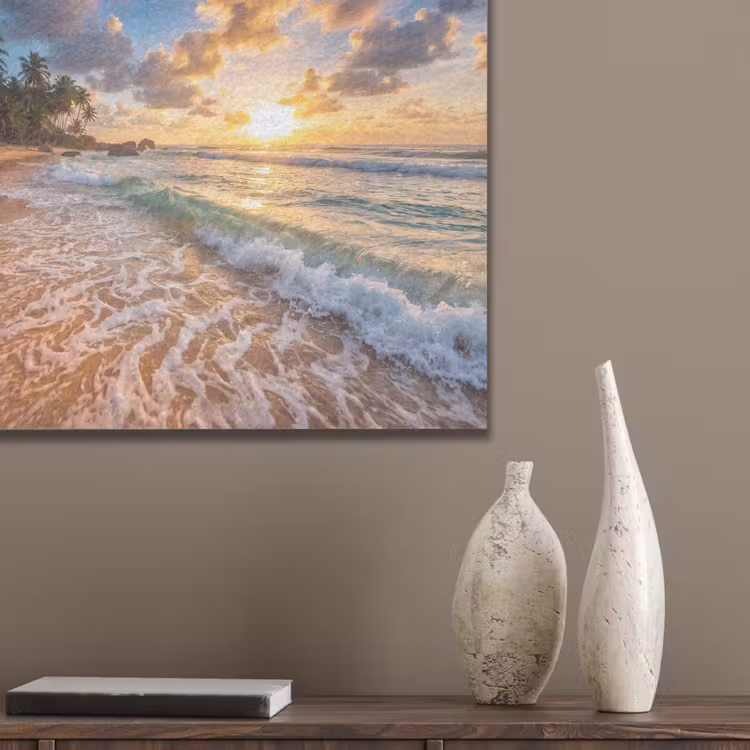 Strand - Zonsondergang - Golven - Natuur - Goud PET vilt klein -sfeer6_closeup