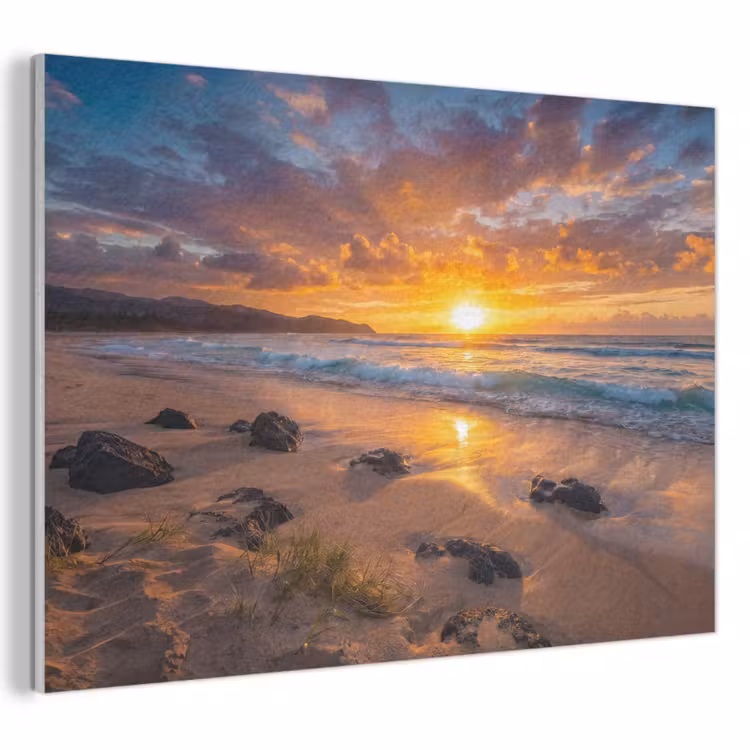 Strand - Zonsondergang - Golven - Natuur - Oranje PET vilt klein -3d