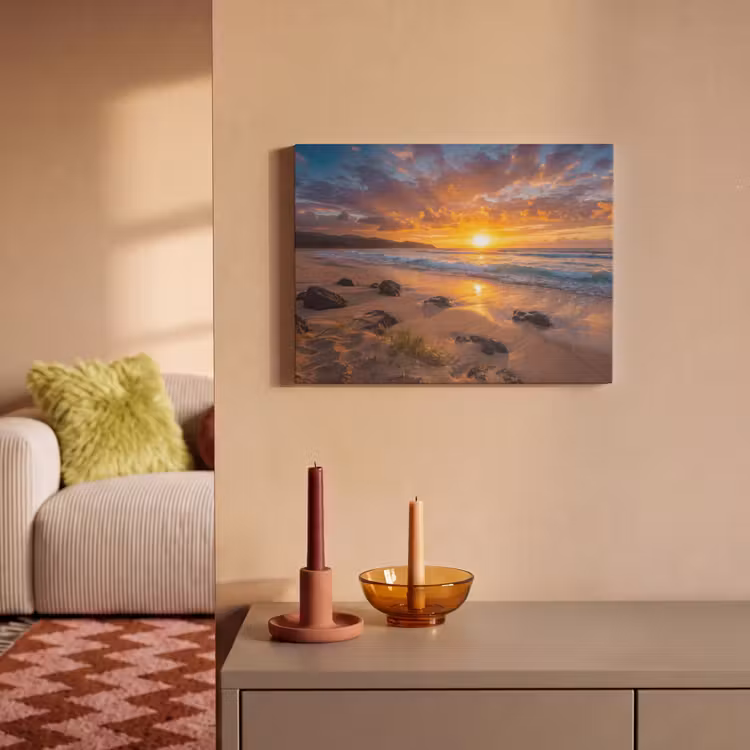 Strand - Zonsondergang - Golven - Natuur - Oranje PET vilt klein -sfeer1