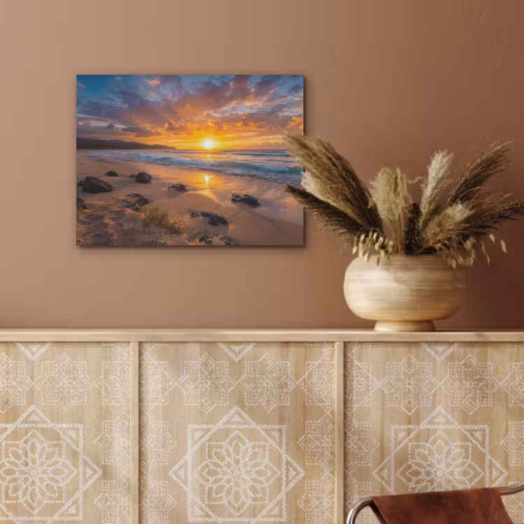 Strand - Zonsondergang - Golven - Natuur - Oranje PET vilt klein -sfeer4