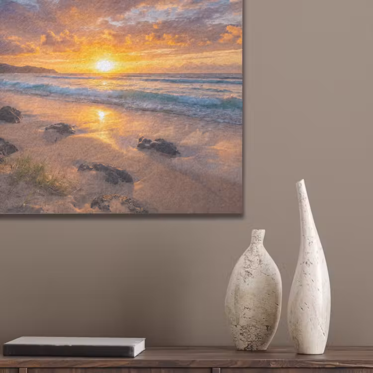 Strand - Zonsondergang - Golven - Natuur - Oranje PET vilt klein -sfeer6_closeup