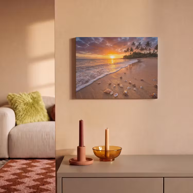 Strand - Zonsondergang - Palmbomen - Natuur - Oranje PET vilt klein -sfeer1