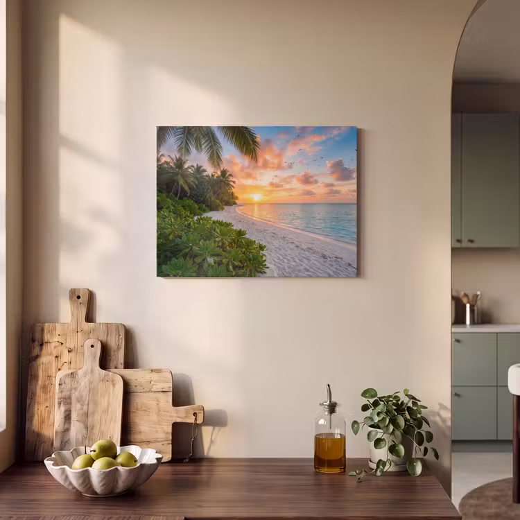 Strand - Zonsondergang - Palmbomen - Tropisch - Natuur PET vilt klein -sfeer2