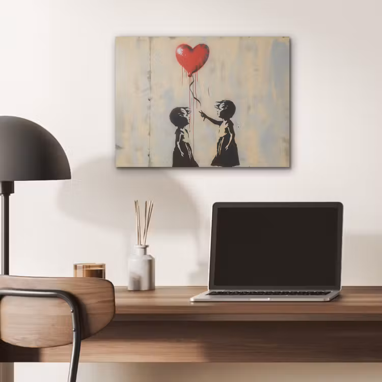 Street art - Banksy - Ballon - Graffiti - Retro PET vilt klein -sfeer5