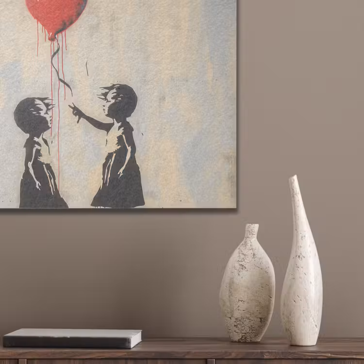 Street art - Banksy - Ballon - Graffiti - Retro PET vilt klein -sfeer6_closeup