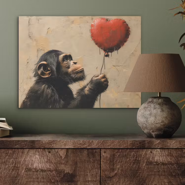 Street art - Chimpansee - Ballon - Graffiti - Banksy PET vilt klein -sfeer2
