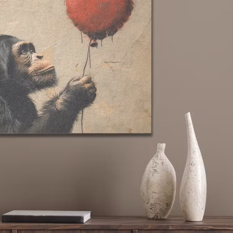 Street art - Chimpansee - Ballon - Graffiti - Banksy PET vilt klein -sfeer6_closeup