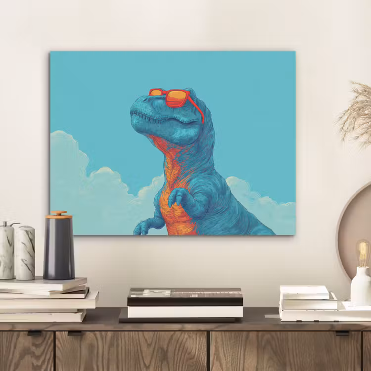 T-Rex - Blauw - Wolken - Zonnebril PET vilt klein -sfeer1
