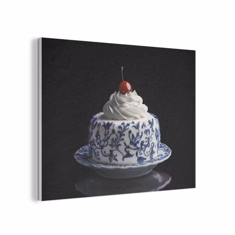 Taart - Slagroom - Kers - Bord - Delfts blauw PET vilt klein -3d