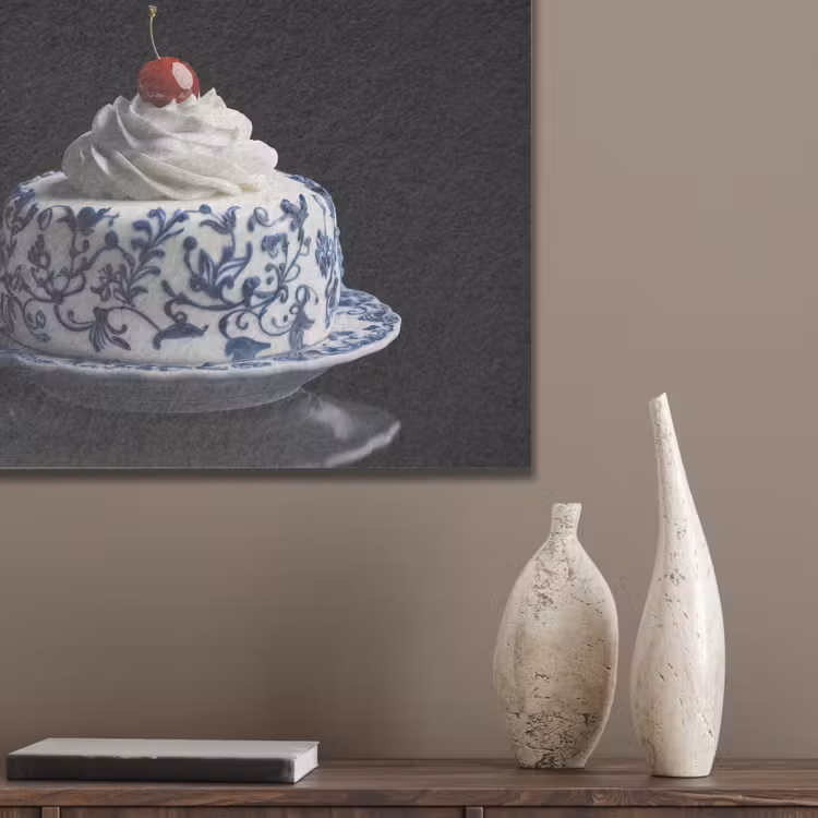 Taart - Slagroom - Kers - Bord - Delfts blauw PET vilt klein -sfeer6_closeup