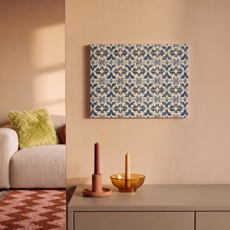 Tegel - Patroon - Blauw - Beige PET vilt klein 837 -sfeer1