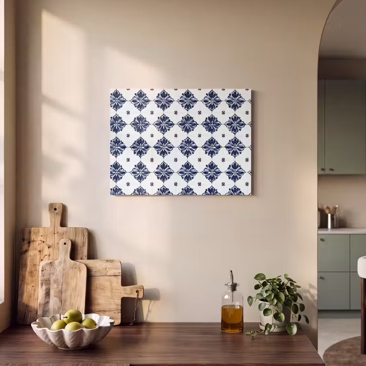 Tegelmotief - Blauw - Wit - Bloem PET vilt klein 837 -sfeer2