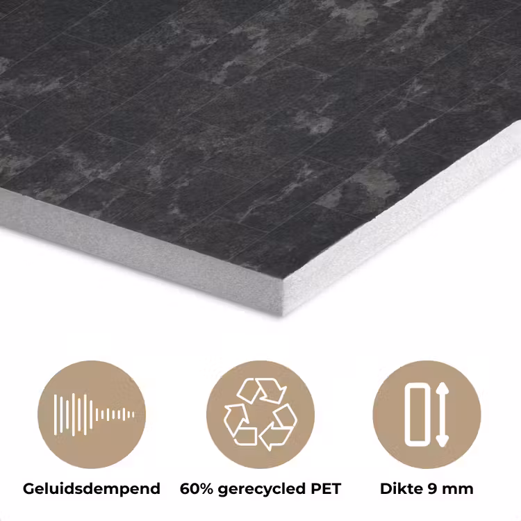 Tegels - Patroon - Marmer - Zwart PET vilt klein 837 -closeup_NL