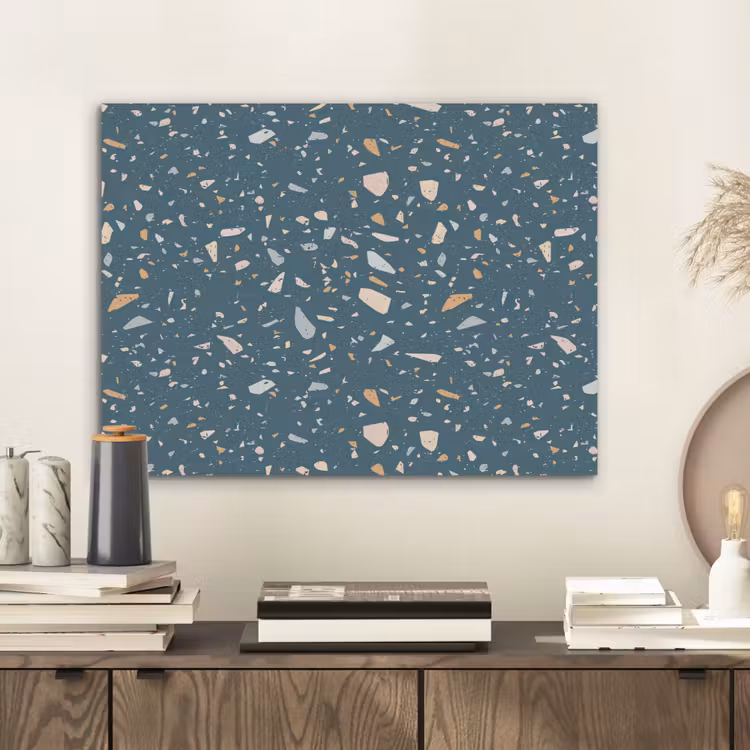 Terrazzo -  Patroon - Kleurrijk - Diep blauw PET vilt klein 837 -sfeer1