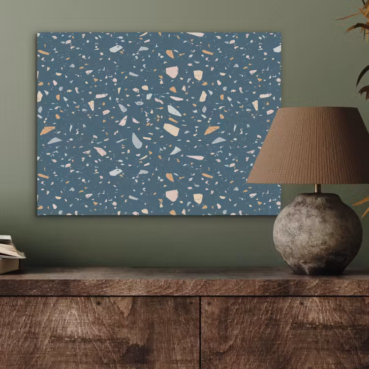 Terrazzo -  Patroon - Kleurrijk - Diep blauw PET vilt klein 837 -sfeer2
