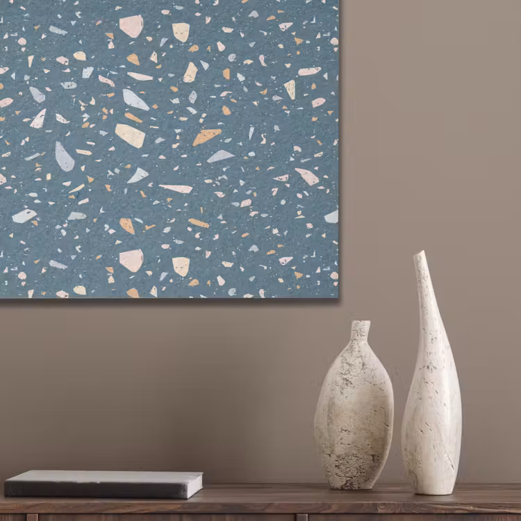 Terrazzo -  Patroon - Kleurrijk - Diep blauw PET vilt klein 837 -sfeer6_closeup