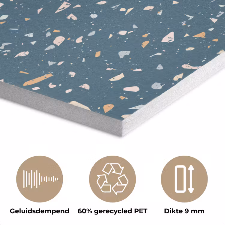 Terrazzo -  Patroon - Kleurrijk - Diep blauw PET vilt klein 837 -closeup_NL