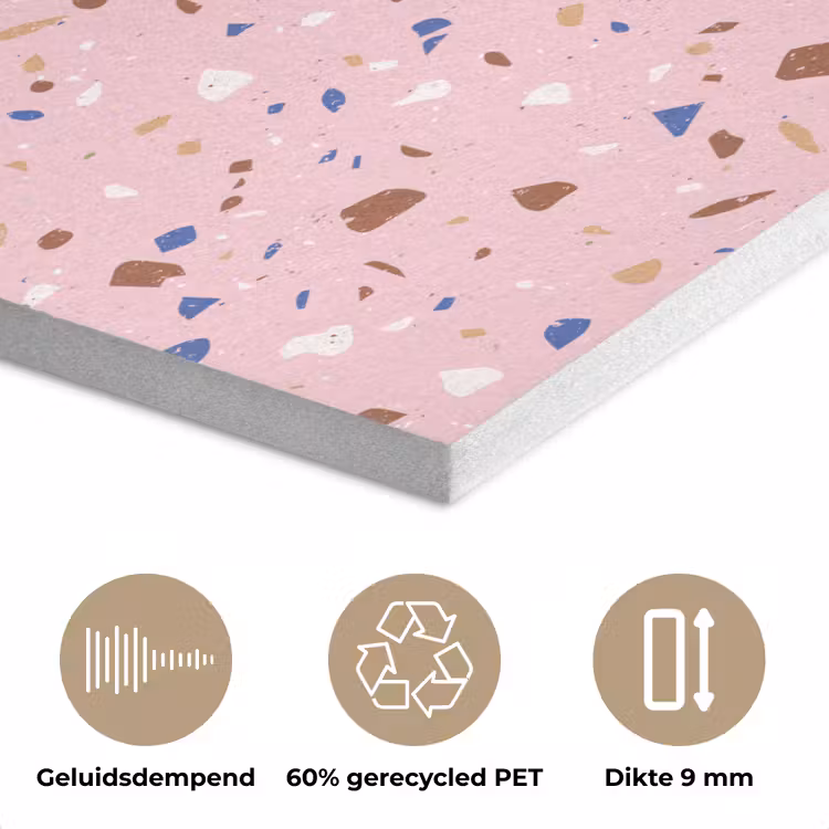 Terrazzo -  Patroon - Kleurrijk - Roze PET vilt klein 837 -closeup_NL