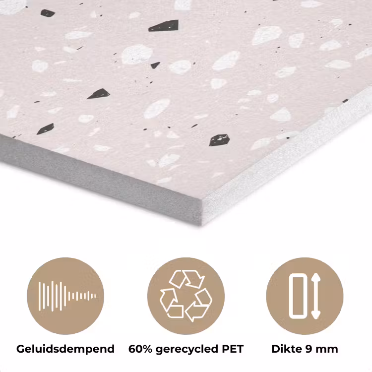 Terrazzo -  Patroon - Zacht - Zwart - Wit PET vilt klein 837 -closeup_NL