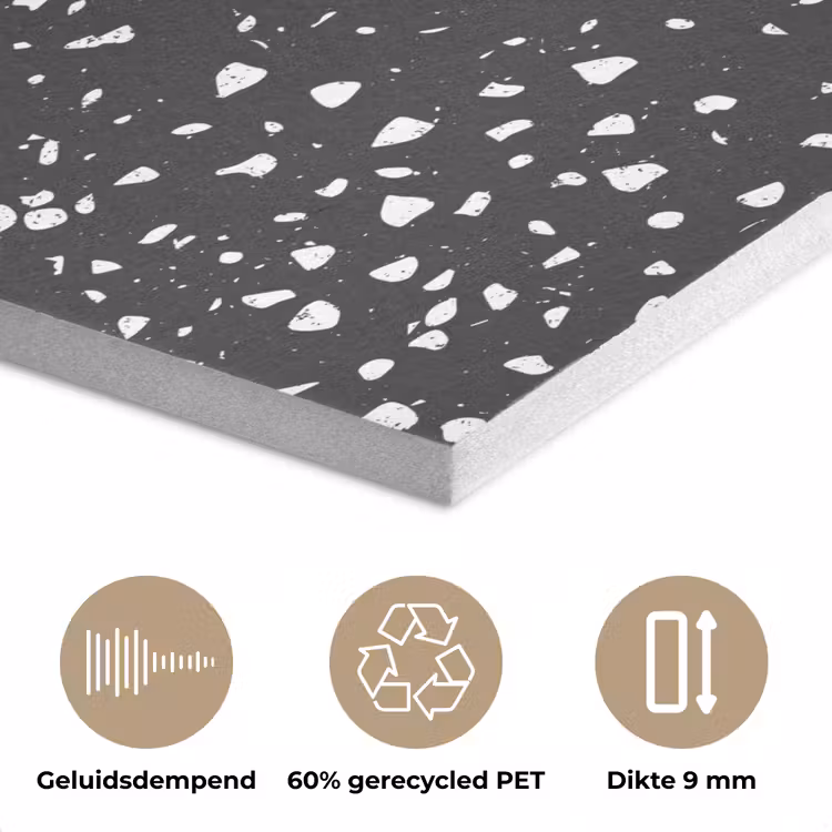 Terrazzo - Patroon - Zwart - Wit PET vilt klein 837 -closeup_NL