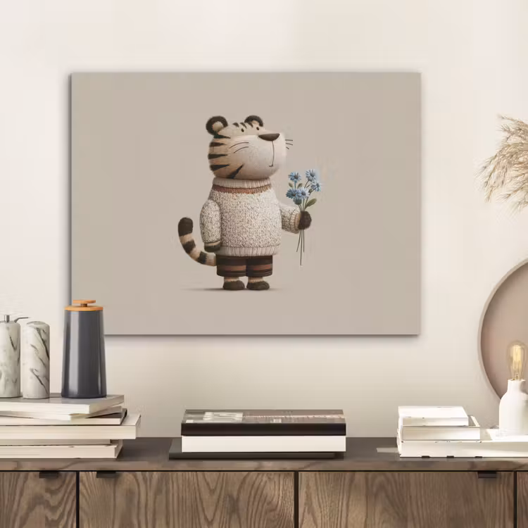 Tijger - Blauwe bloemen - Rustig PET vilt klein -sfeer1