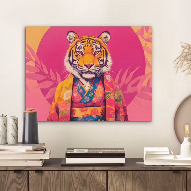 Tijger - Kimono - Planten - Roze PET vilt klein -sfeer1