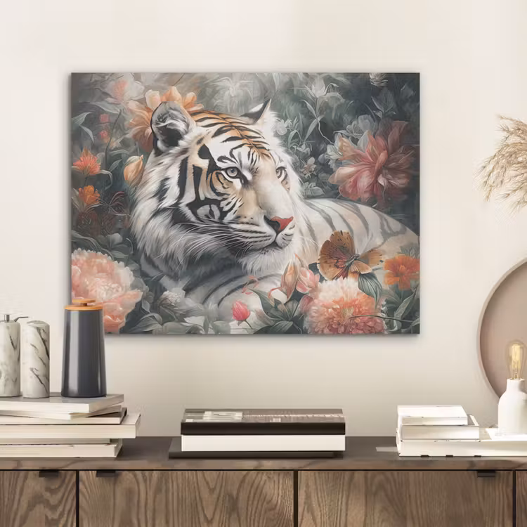 Tijger - Wilde dieren - Bloemen - Jungle PET vilt klein -sfeer1