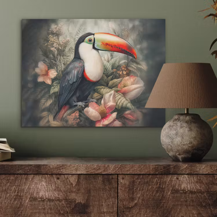 Toekan - Vogels - Bloemen - Planten - Tropisch PET vilt klein -sfeer2