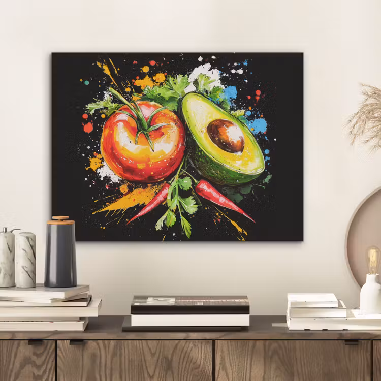 Tomaat - Avocado - Peper - Graffiti - Verf - Modern PET vilt klein -sfeer1