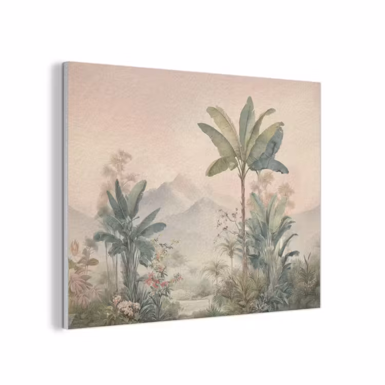 Tropisch landschap - palmbomen - Bloemen - Roze lucht PET vilt klein -3d