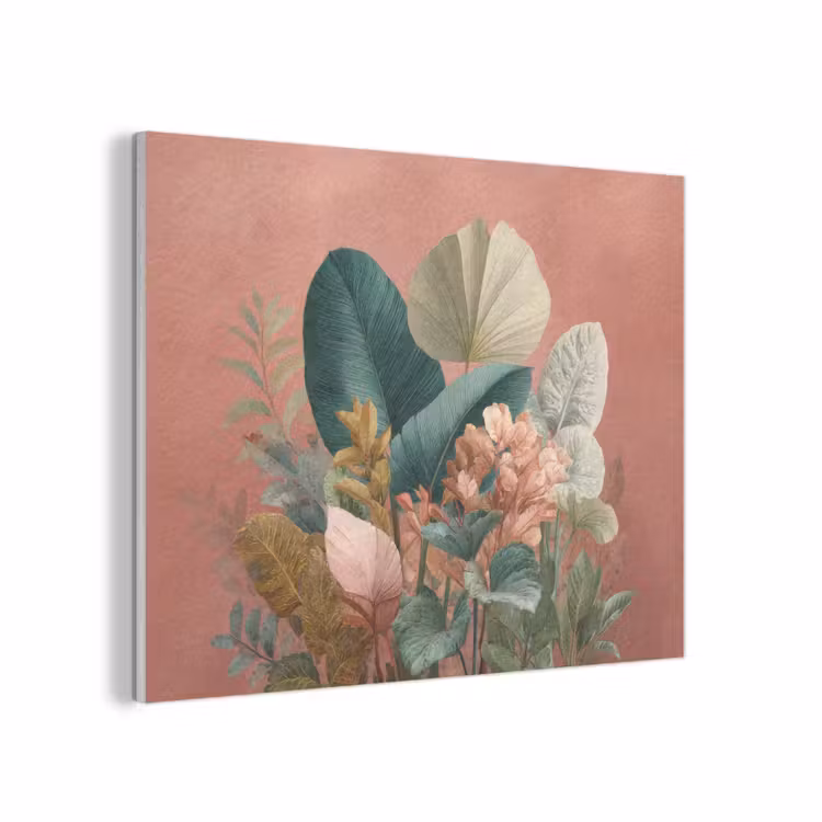 Tropische bladeren - Bloemen - Roze - groen PET vilt klein -3d