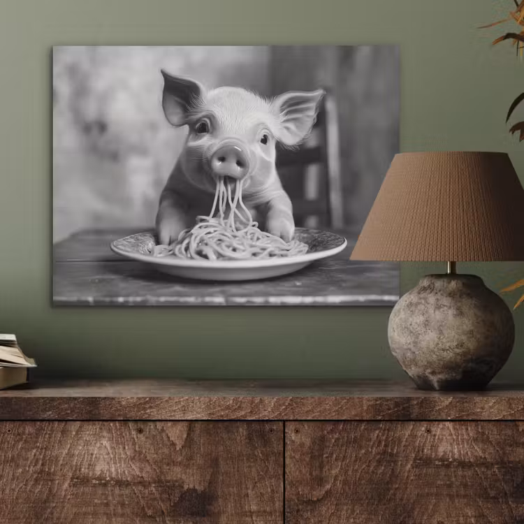 Varken - Schattig - Spaghetti - Zwart wit - Dier PET vilt klein -sfeer2