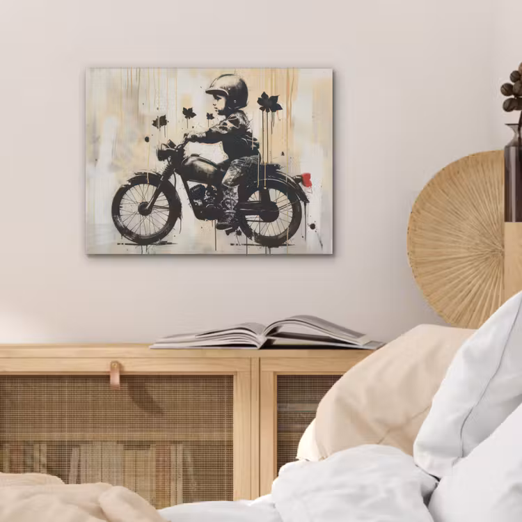Vintage - Street art - Motor - Jongen - Graffiti - Zwart - Banksy PET vilt klein -sfeer3