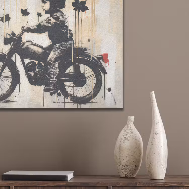 Vintage - Street art - Motor - Jongen - Graffiti - Zwart - Banksy PET vilt klein -sfeer6_closeup