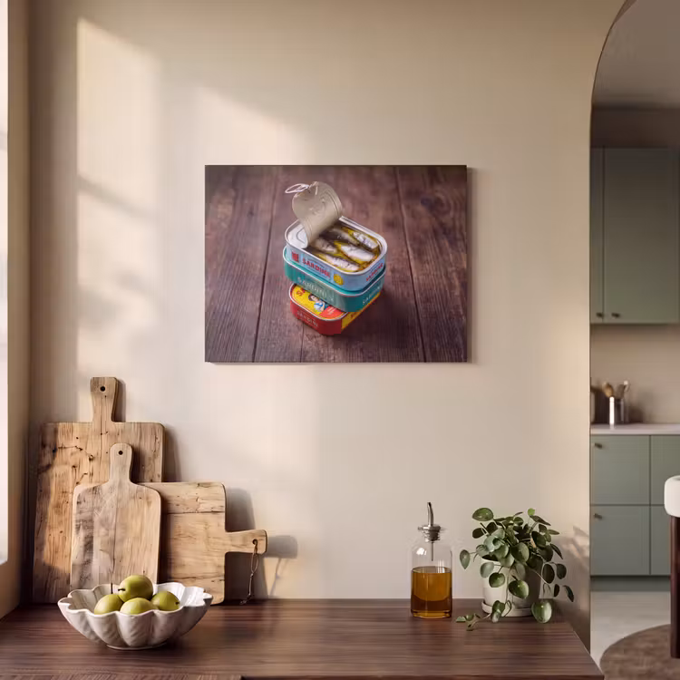 Akoestisch schilderij - Vis - Blikjes - Keuken - Vis - Blikjes - Keuken PET vilt klein