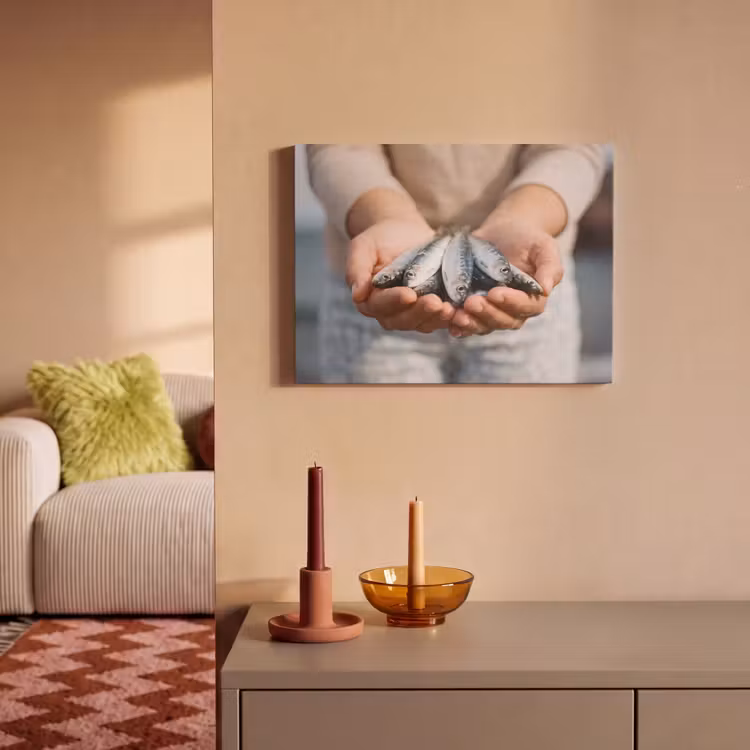Akoestisch schilderij - Vis - Handen - Natuur - Vis - Handen - Natuur PET vilt klein