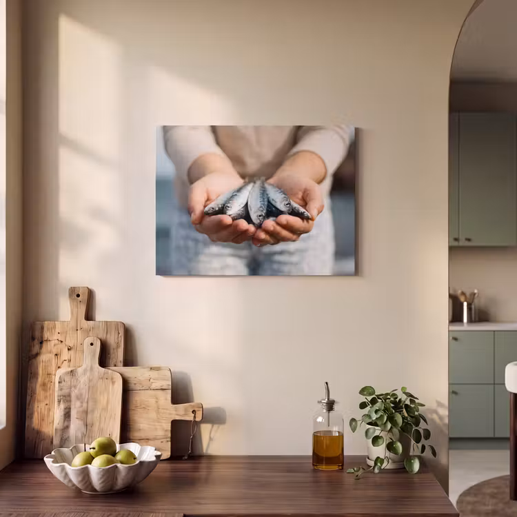 Akoestisch schilderij - Vis - Handen - Natuur - Vis - Handen - Natuur PET vilt klein