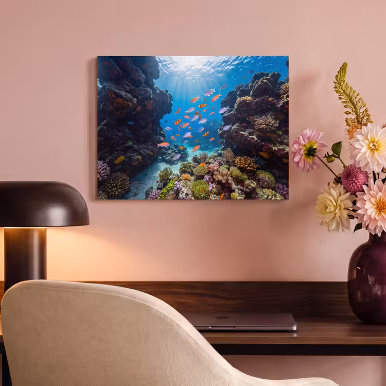 Vis - Koraalrif - Onderwater - Levendig - Blauw PET vilt klein -sfeer3