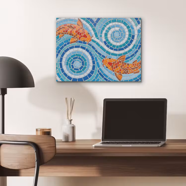 Vis - Mozaïek - Water - Decoratief - Blauw PET vilt klein -sfeer5