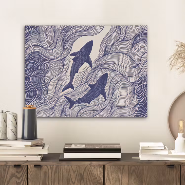 Vis - Oceaan - Lijntekening - Blauw - Dieren PET vilt klein -sfeer1