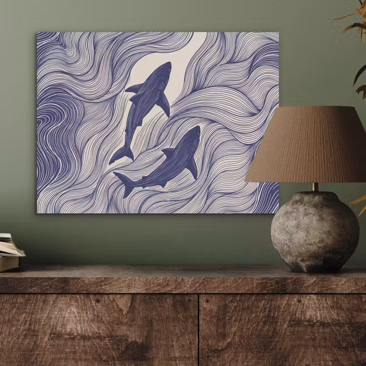 Vis - Oceaan - Lijntekening - Blauw - Dieren PET vilt klein -sfeer2